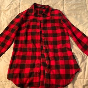 Red Buffalo plaid flannel button down dress.